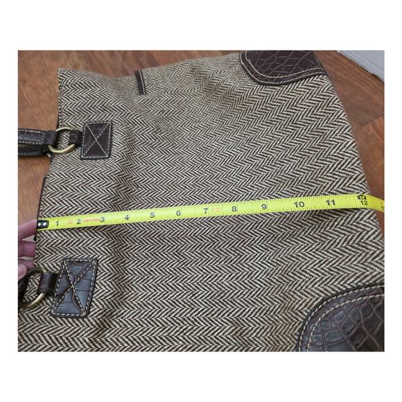 Chaps Dark Brown Herringbone Satchet Bag Purse Double Straps - Picture 8 of 9